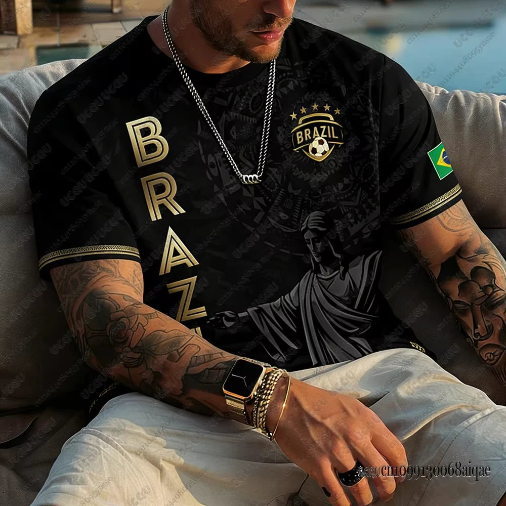 2026 New Classic God Brazil Football Jersey For Men T-shirt Summer Sports Quick Dry O-neck Tees Casual Streetwear Oversized Tops