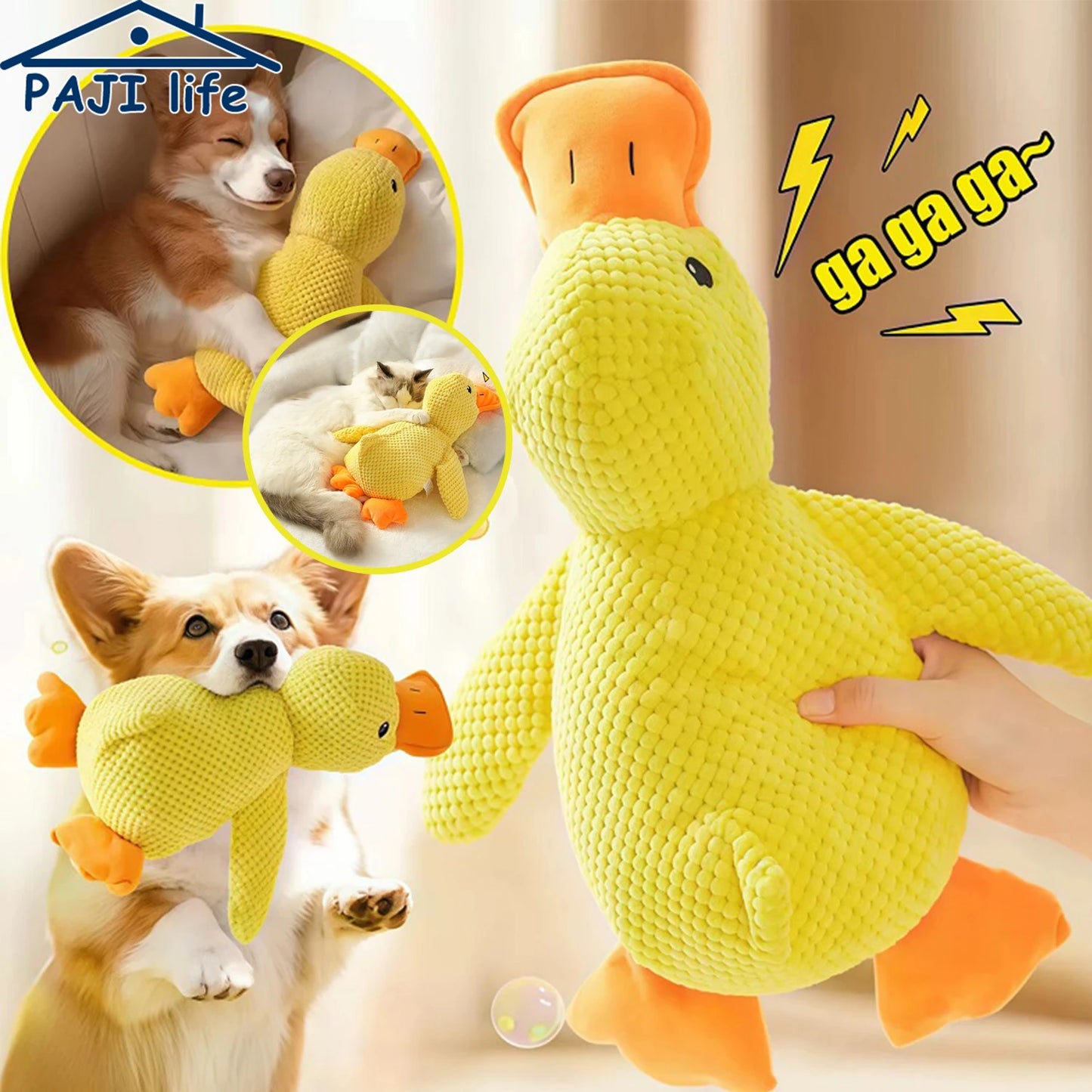 Jouet Canard en Peluche pour Chien – Peluche Résistante aux Morsures avec Nettoyage des Dents et Effet Sonore