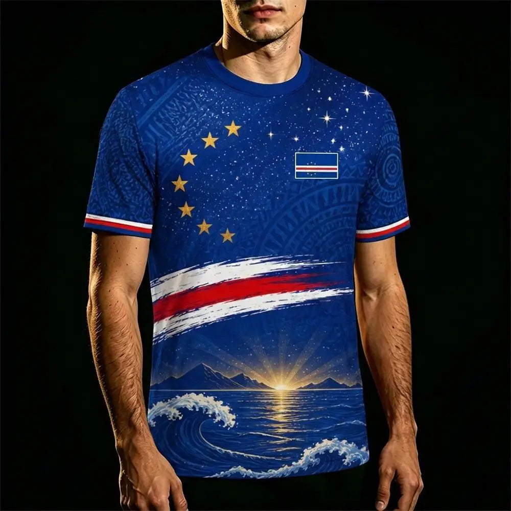 Cape Verde Flag Printed Jersey 2026 New Men Quick Dry Breathable Football Training Uniform Men's And Women's Casual Streetwear