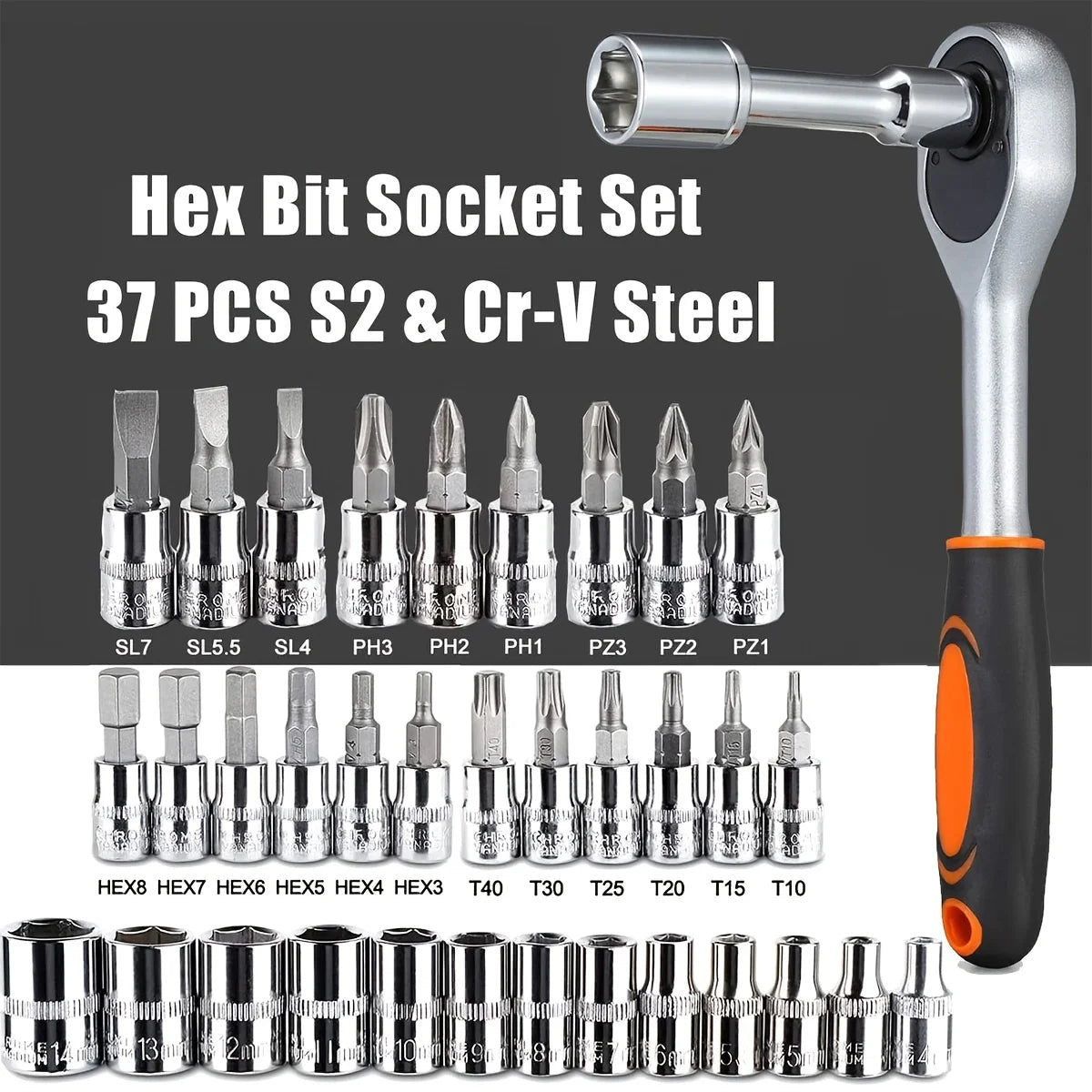 Mallette de Outils de Mécanique 46 Pièces – Coffret de Douilles, Embouts Hex et Clé à Cliquet 1/4" pour Auto & Maison