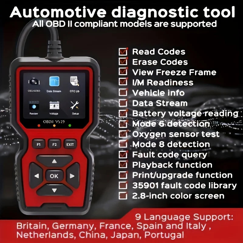 Scanner de Diagnostic Auto OBD2 Professionnel V519 – Lecteur de Code Défaut et Effacement Voyant Moteur