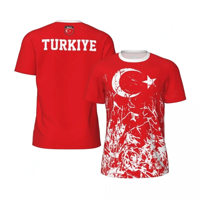 Turkiye Patriotic Fan Sports Tee Quick-dry Short Sleeve Jersey For Adult Children Soccer Match Cheering Outdoor Tops All Sizes