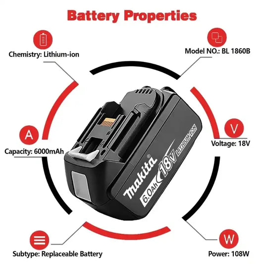Batterie Rechargeable Li-ion 18V pour Outils Électriques Makita BL1860B