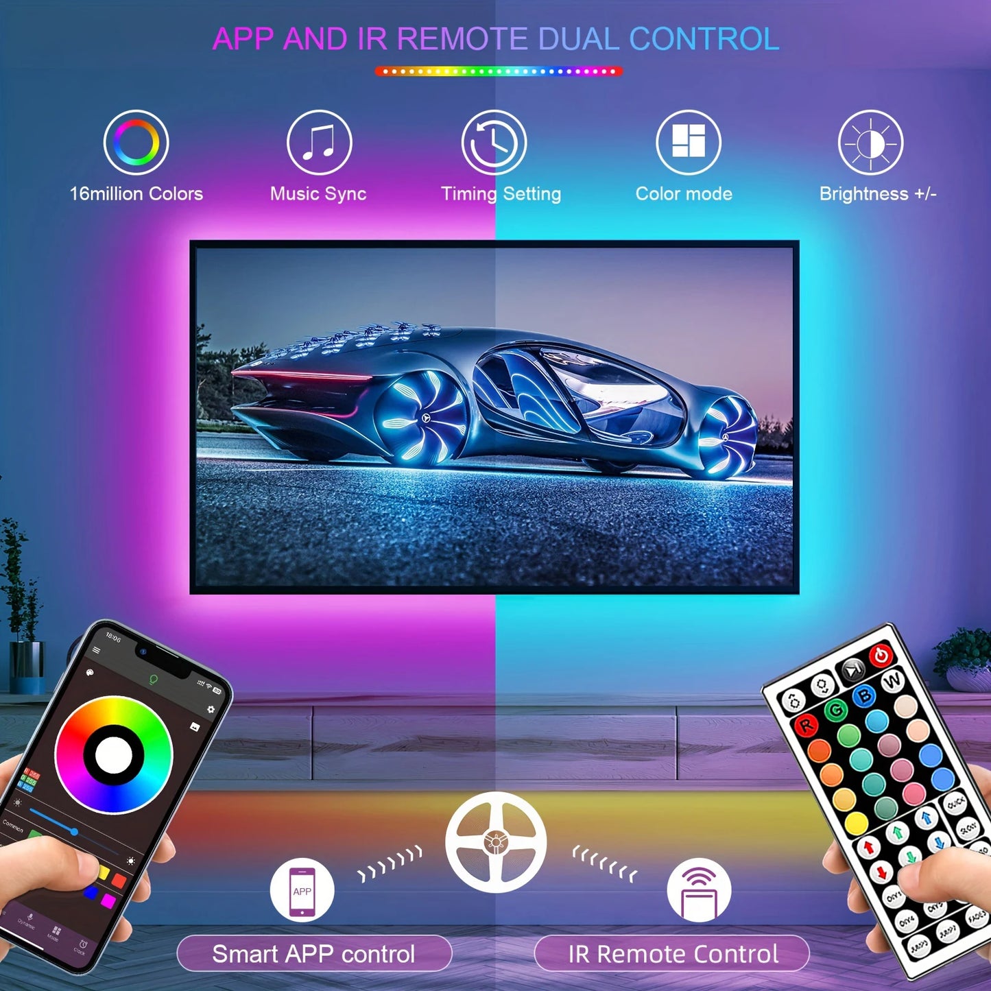 Ruban LED RGB Connecté – Bande Lumineuse Intelligente avec Contrôle par Application & Télécommande pour Décoration Chambre