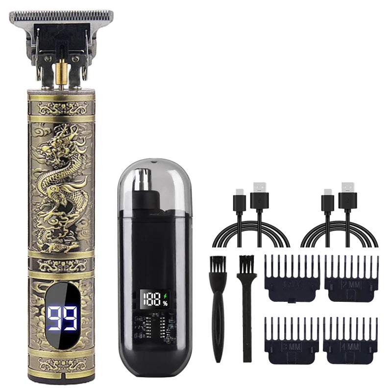 Tondeuse à Cheveux et Barbe T9 Vintage – Kit Rasoir Électrique Professionnel & Tondeuse Nez