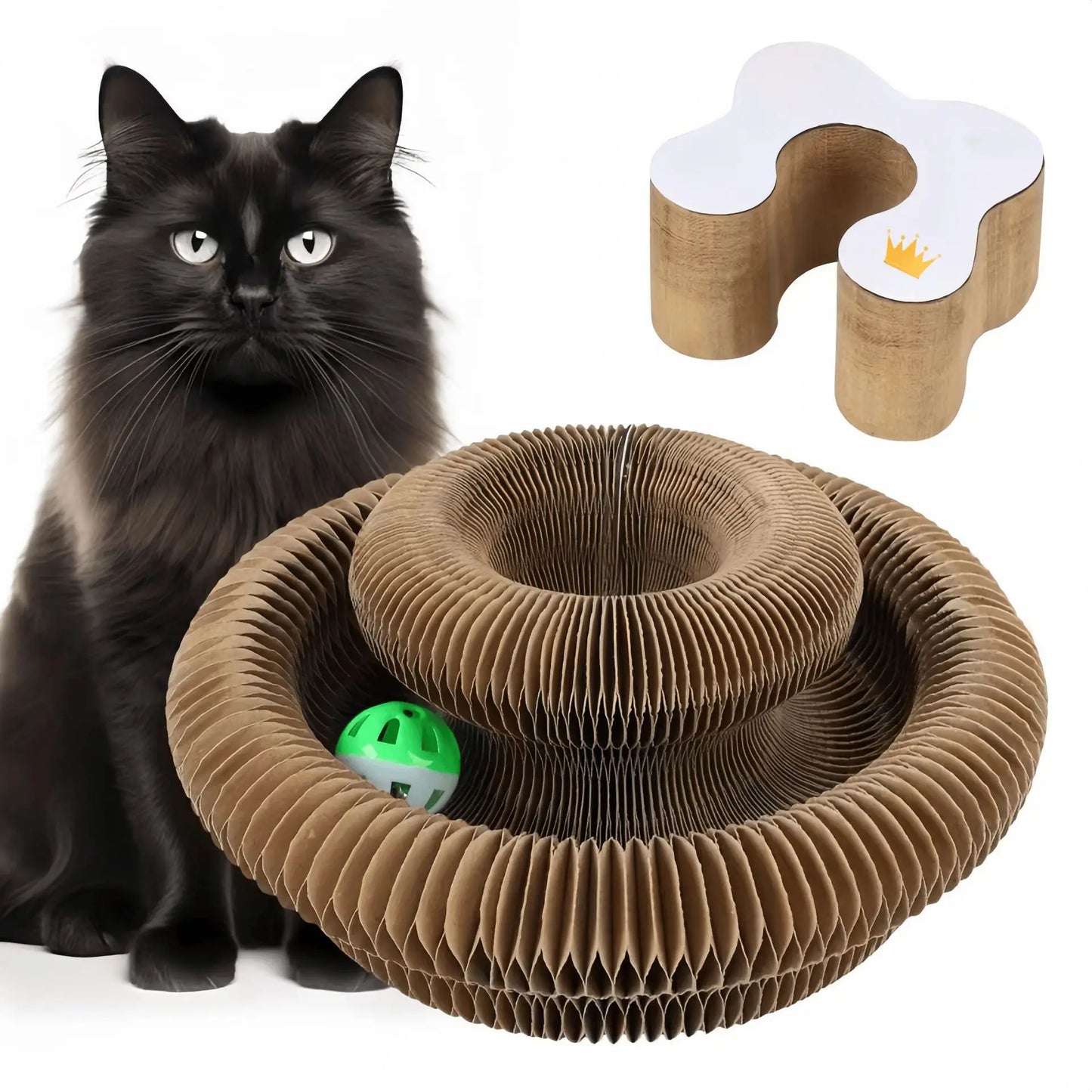 Griffoir pour Chat Accordéon Pliable – Jouet Interactif en Carton avec Grelot et Herbe à Chat pour Griffes et Jeu