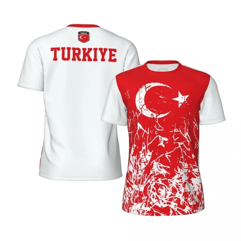 Turkiye Patriotic Fan Sports Tee Quick-dry Short Sleeve Jersey For Adult Children Soccer Match Cheering Outdoor Tops All Sizes