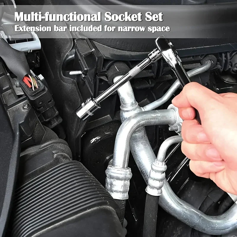Mallette de Outils de Mécanique 46 Pièces – Coffret de Douilles, Embouts Hex et Clé à Cliquet 1/4" pour Auto & Maison