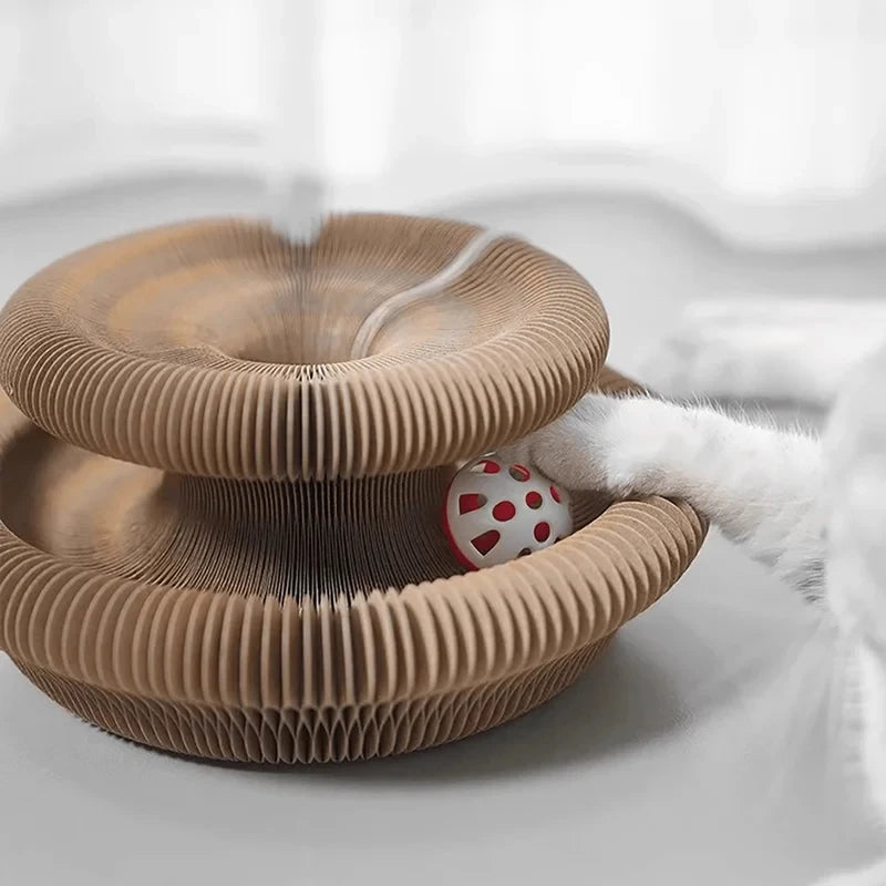 Griffoir pour Chat Accordéon Pliable – Jouet Interactif en Carton avec Grelot et Herbe à Chat pour Griffes et Jeu