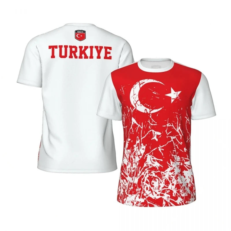 Turkiye Patriotic Fan Sports Tee Quick-dry Short Sleeve Jersey For Adult Children Soccer Match Cheering Outdoor Tops All Sizes