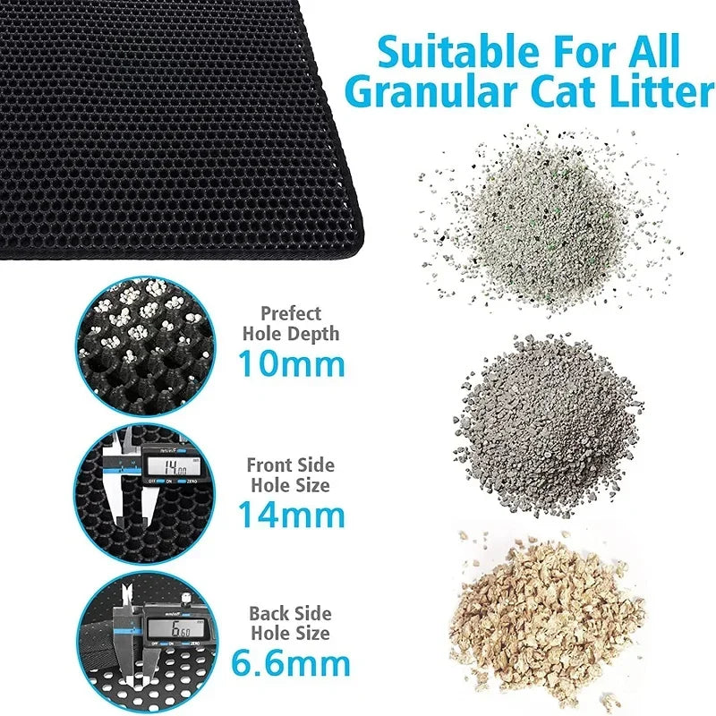 Tapis de Litière pour Chat Double Couche Imperméable – Tapis Récupérateur de Sable Anti-Dérapant et Lavable en EVA