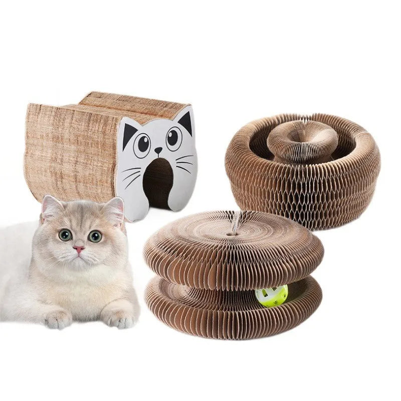 Griffoir pour Chat Accordéon Pliable – Jouet Interactif en Carton avec Grelot et Herbe à Chat pour Griffes et Jeu
