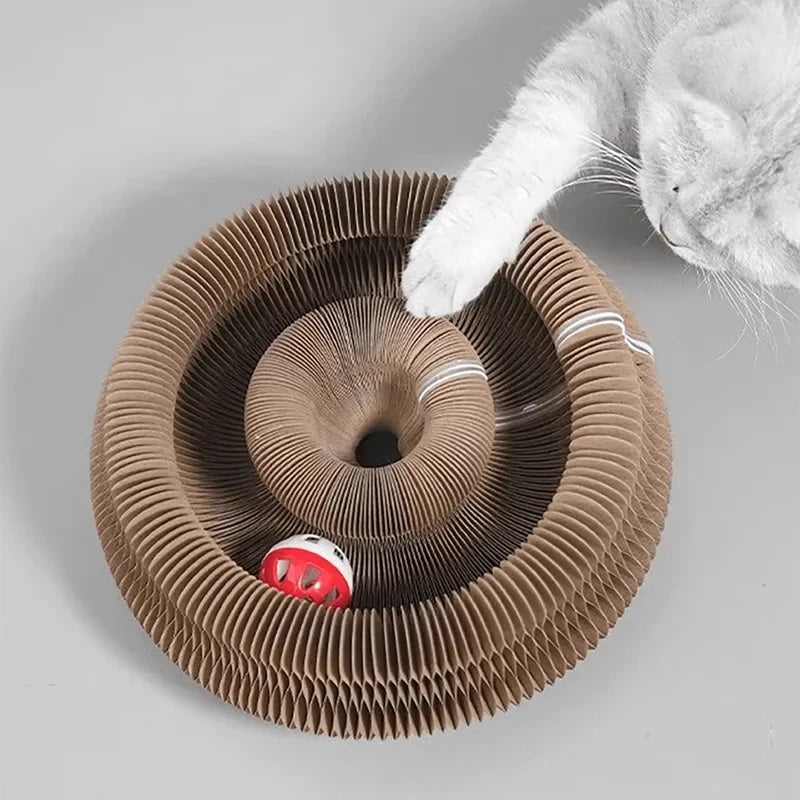 Griffoir pour Chat Accordéon Pliable – Jouet Interactif en Carton avec Grelot et Herbe à Chat pour Griffes et Jeu