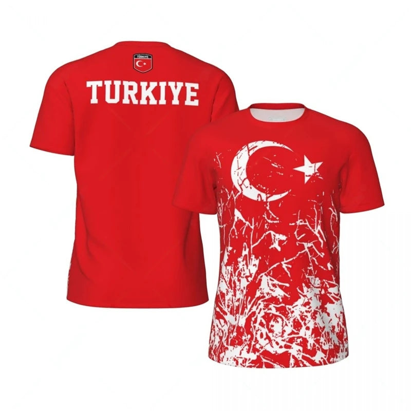 Turkiye Patriotic Fan Sports Tee Quick-dry Short Sleeve Jersey For Adult Children Soccer Match Cheering Outdoor Tops All Sizes