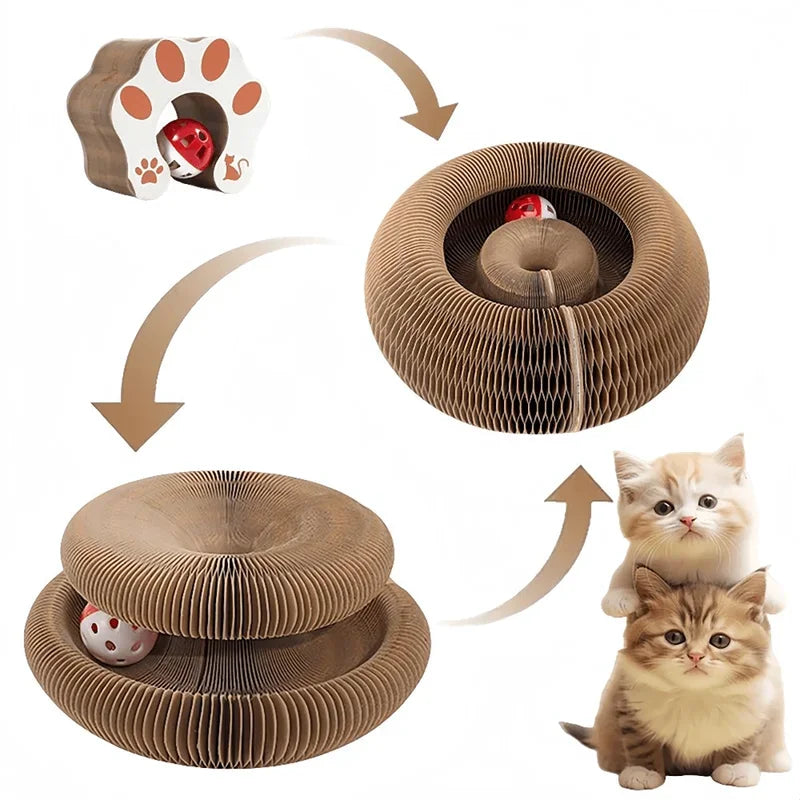 Griffoir pour Chat Accordéon Pliable – Jouet Interactif en Carton avec Grelot et Herbe à Chat pour Griffes et Jeu