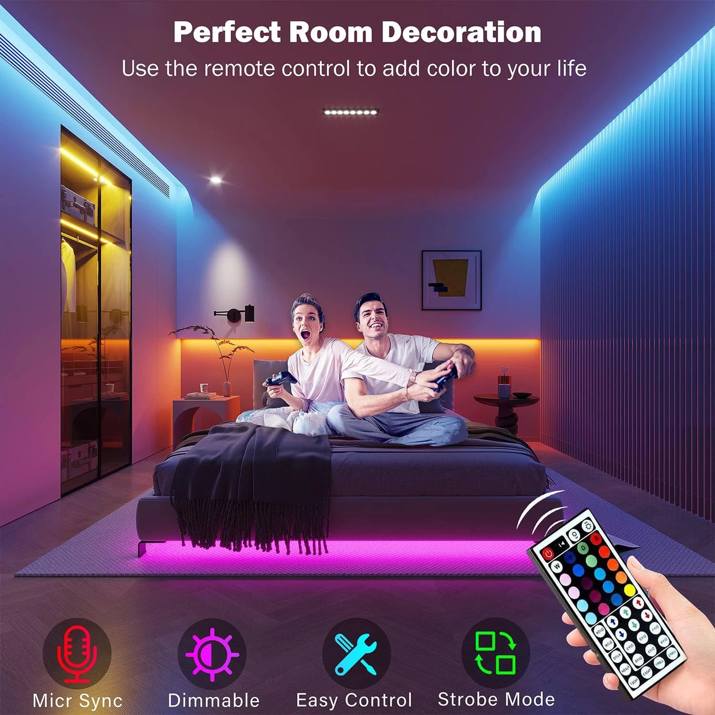 Ruban LED RGB Connecté – Bande Lumineuse Intelligente avec Contrôle par Application & Télécommande pour Décoration Chambre