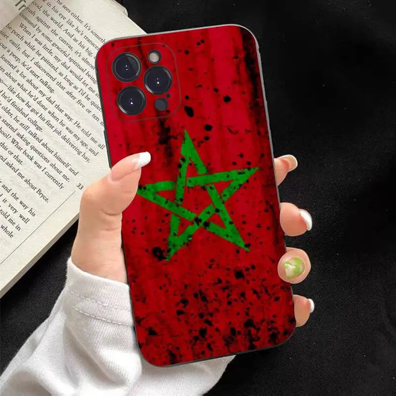 Coque iPhone Drapeau du Maroc en Silicone Souple – Protection Anti-Chocs Ultra-Fine pour Tous Modèles (6 à 14 Pro Max)