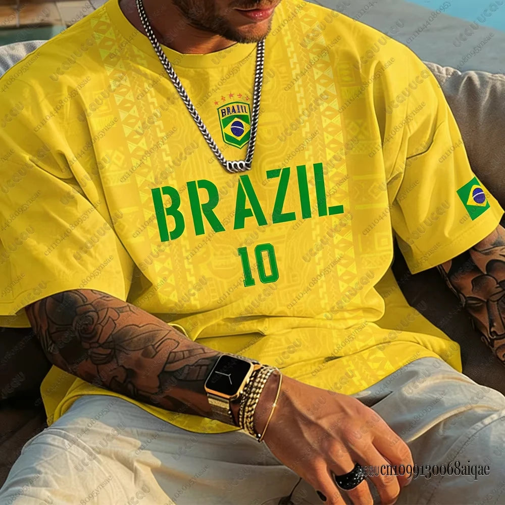 2026 New Classic God Brazil Football Jersey For Men T-shirt Summer Sports Quick Dry O-neck Tees Casual Streetwear Oversized Tops