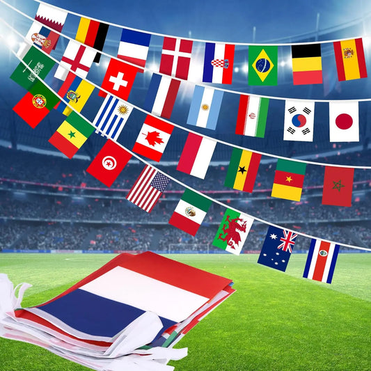Guirlande de Drapeaux du Monde 32 Pièces – Banderole Suspendue pour Décoration de Match et Bars Sportifs