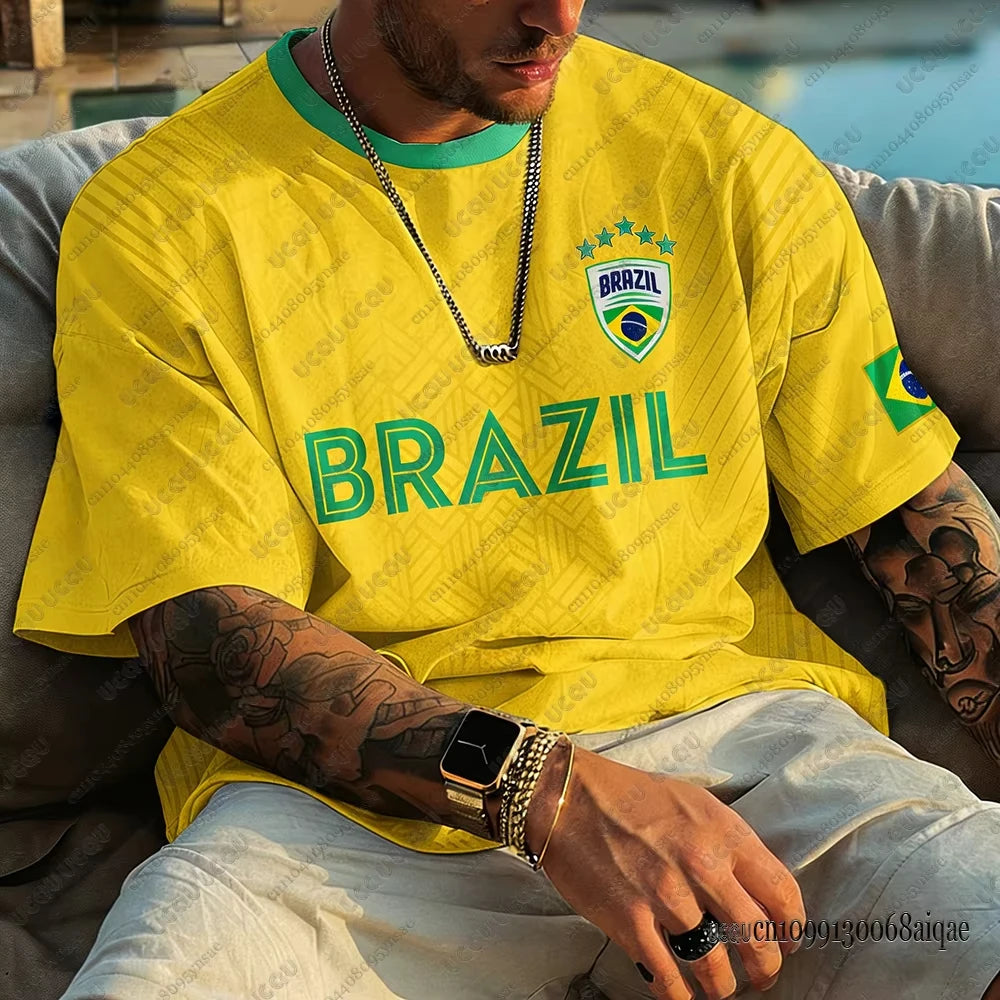 2026 New Classic God Brazil Football Jersey For Men T-shirt Summer Sports Quick Dry O-neck Tees Casual Streetwear Oversized Tops
