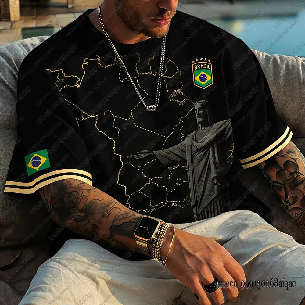 2026 New Classic God Brazil Football Jersey For Men T-shirt Summer Sports Quick Dry O-neck Tees Casual Streetwear Oversized Tops