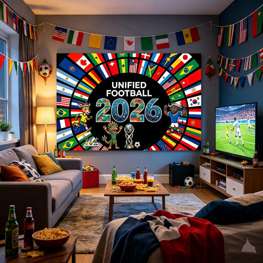 Tenture Murale Coupe du Monde 2026 – Drapeau Décoratif et Bannière de Match pour Fans de Football